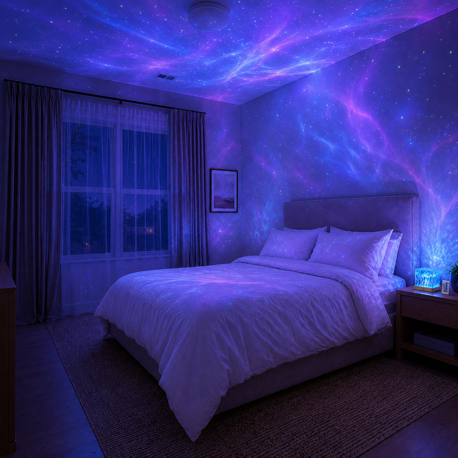 Room with aurora lights